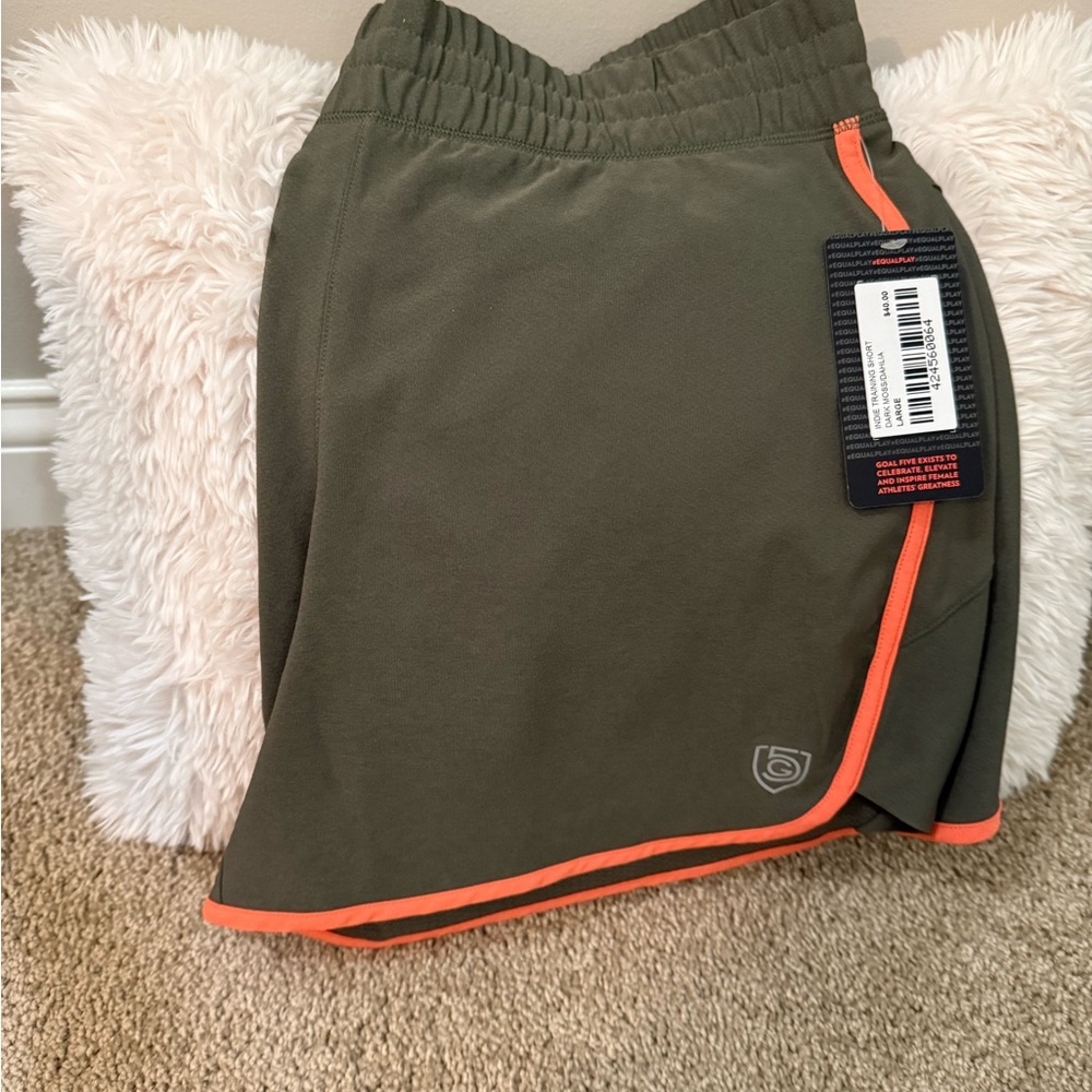 Goal+Five Olive Green Athletic Shorts with Orange Trim